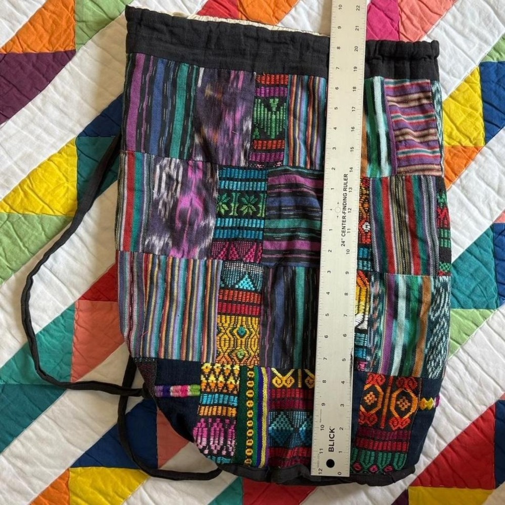 Multicolored Patchwork Drawstring Backpack Guatem… - image 6